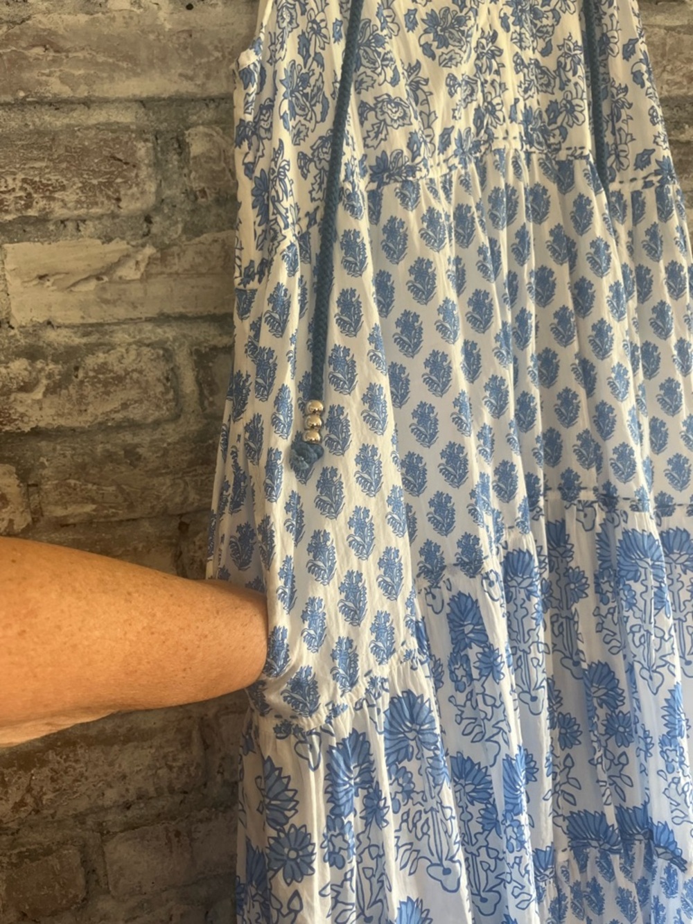 Calypso St. Barth Blue and White Floral Tiered Fully Lined Maxi Dress NWOT - Picture 4 of 11